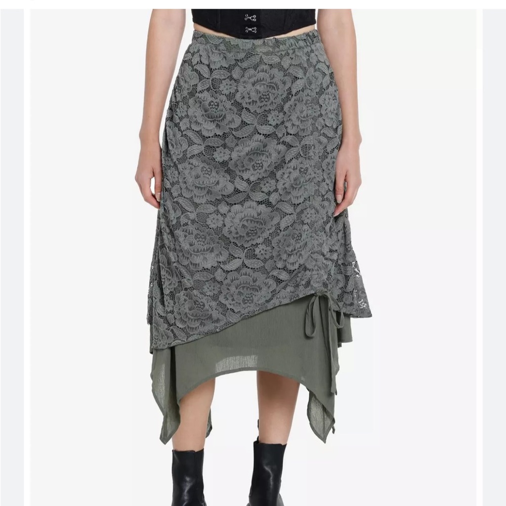 Hot topic asymmetrical skirt lace overlay bow midi fairy faerie ren faire 2x